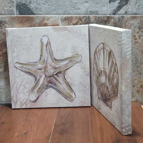 Starfish Scallop Shell Painting Canvas Hanging Wall Art Sea life Beach Decor - Picture 8 of 12